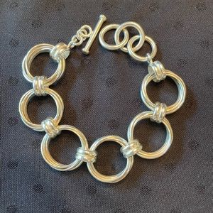 Sterling Silver 925 Circle Link Toggle Bracelet